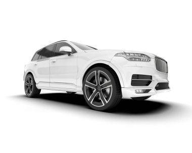Beyaz SUV beyaz arka planda izole edilmiş. 3d görüntüleme - illüstrasyon