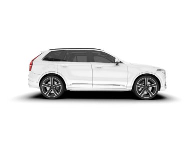 Beyaz SUV beyaz arka planda izole edilmiş. 3d görüntüleme - illüstrasyon