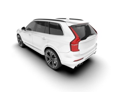 Beyaz SUV beyaz arka planda izole edilmiş. 3d görüntüleme - illüstrasyon
