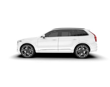 Beyaz SUV beyaz arka planda izole edilmiş. 3d görüntüleme - illüstrasyon