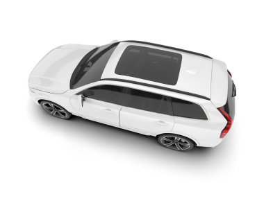 Beyaz SUV beyaz arka planda izole edilmiş. 3d görüntüleme - illüstrasyon