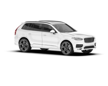 Beyaz SUV beyaz arka planda izole edilmiş. 3d görüntüleme - illüstrasyon