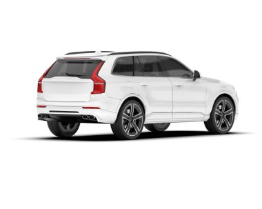 Beyaz SUV beyaz arka planda izole edilmiş. 3d görüntüleme - illüstrasyon