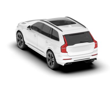 Beyaz SUV beyaz arka planda izole edilmiş. 3d görüntüleme - illüstrasyon