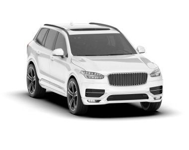 Beyaz SUV beyaz arka planda izole edilmiş. 3d görüntüleme - illüstrasyon