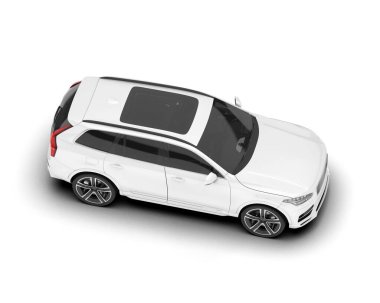 Beyaz SUV beyaz arka planda izole edilmiş. 3d görüntüleme - illüstrasyon