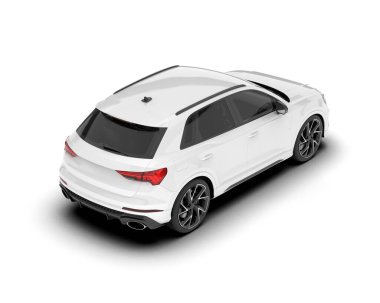 Beyaz SUV beyaz arka planda izole edilmiş. 3d görüntüleme - illüstrasyon