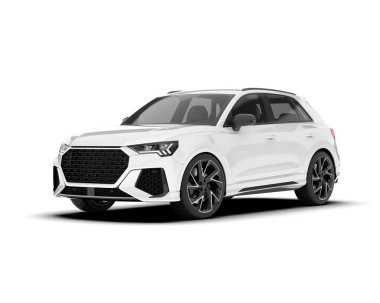 Beyaz SUV beyaz arka planda izole edilmiş. 3d görüntüleme - illüstrasyon