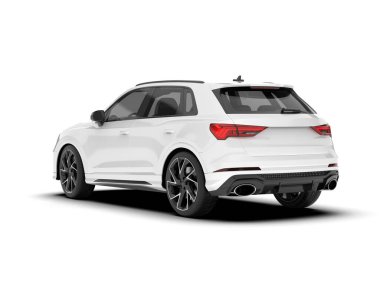 Beyaz SUV beyaz arka planda izole edilmiş. 3d görüntüleme - illüstrasyon