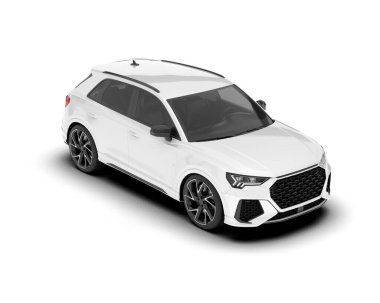Beyaz SUV beyaz arka planda izole edilmiş. 3d görüntüleme - illüstrasyon