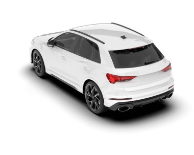 Beyaz SUV beyaz arka planda izole edilmiş. 3d görüntüleme - illüstrasyon