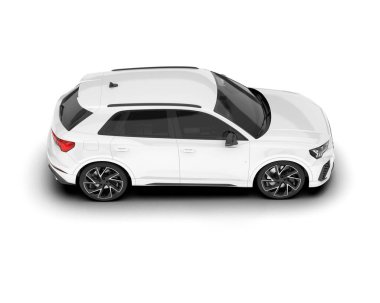 Beyaz SUV beyaz arka planda izole edilmiş. 3d görüntüleme - illüstrasyon