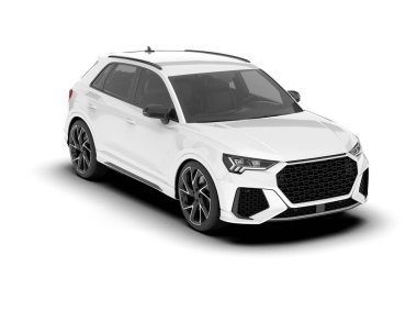 Beyaz SUV beyaz arka planda izole edilmiş. 3d görüntüleme - illüstrasyon