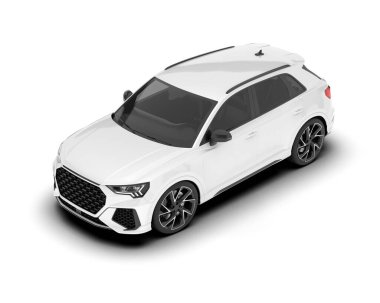 Beyaz SUV beyaz arka planda izole edilmiş. 3d görüntüleme - illüstrasyon