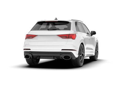 Beyaz SUV beyaz arka planda izole edilmiş. 3d görüntüleme - illüstrasyon