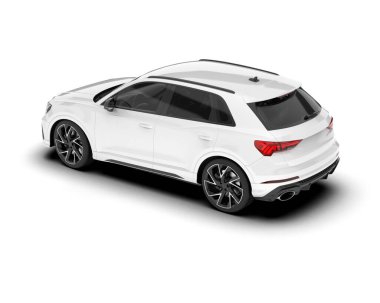 Beyaz SUV beyaz arka planda izole edilmiş. 3d görüntüleme - illüstrasyon