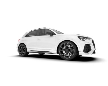 Beyaz SUV beyaz arka planda izole edilmiş. 3d görüntüleme - illüstrasyon