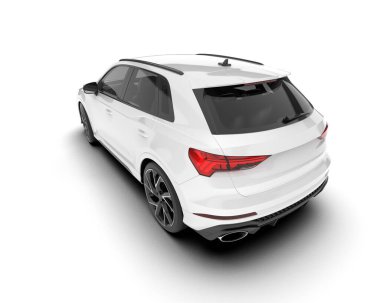 Beyaz SUV beyaz arka planda izole edilmiş. 3d görüntüleme - illüstrasyon