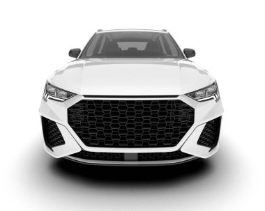 Beyaz SUV beyaz arka planda izole edilmiş. 3d görüntüleme - illüstrasyon