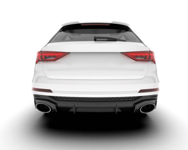 Beyaz SUV beyaz arka planda izole edilmiş. 3d görüntüleme - illüstrasyon