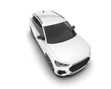 Beyaz SUV beyaz arka planda izole edilmiş. 3d görüntüleme - illüstrasyon