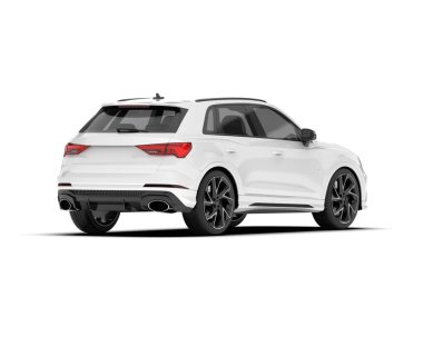 Beyaz SUV beyaz arka planda izole edilmiş. 3d görüntüleme - illüstrasyon
