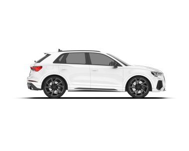 Beyaz SUV beyaz arka planda izole edilmiş. 3d görüntüleme - illüstrasyon