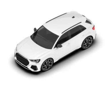 Beyaz SUV beyaz arka planda izole edilmiş. 3d görüntüleme - illüstrasyon
