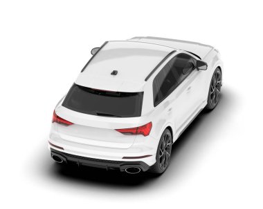 Beyaz SUV beyaz arka planda izole edilmiş. 3d görüntüleme - illüstrasyon