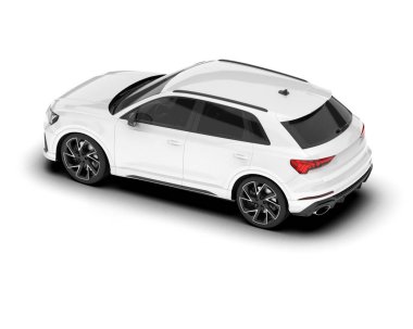 Beyaz SUV beyaz arka planda izole edilmiş. 3d görüntüleme - illüstrasyon