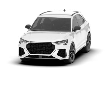 Beyaz SUV beyaz arka planda izole edilmiş. 3d görüntüleme - illüstrasyon