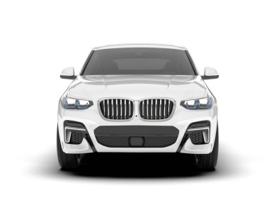 Beyaz SUV beyaz arka planda izole edilmiş. 3d görüntüleme - illüstrasyon