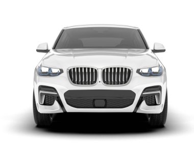 Beyaz SUV beyaz arka planda izole edilmiş. 3d görüntüleme - illüstrasyon