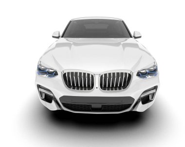 Beyaz SUV beyaz arka planda izole edilmiş. 3d görüntüleme - illüstrasyon