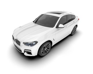 Beyaz SUV beyaz arka planda izole edilmiş. 3d görüntüleme - illüstrasyon