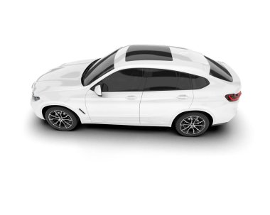 Beyaz SUV beyaz arka planda izole edilmiş. 3d görüntüleme - illüstrasyon
