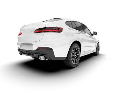 Beyaz SUV beyaz arka planda izole edilmiş. 3d görüntüleme - illüstrasyon