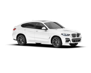 Beyaz SUV beyaz arka planda izole edilmiş. 3d görüntüleme - illüstrasyon