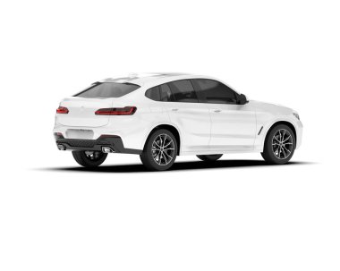 Beyaz SUV beyaz arka planda izole edilmiş. 3d görüntüleme - illüstrasyon