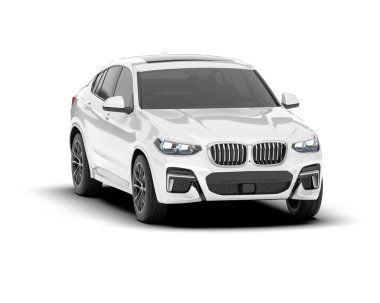 Beyaz SUV beyaz arka planda izole edilmiş. 3d görüntüleme - illüstrasyon