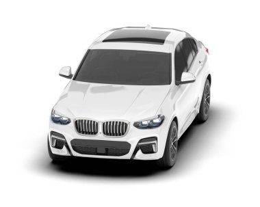 Beyaz SUV beyaz arka planda izole edilmiş. 3d görüntüleme - illüstrasyon