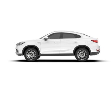 Beyaz SUV beyaz arka planda izole edilmiş. 3d görüntüleme - illüstrasyon