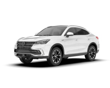 Beyaz SUV beyaz arka planda izole edilmiş. 3d görüntüleme - illüstrasyon