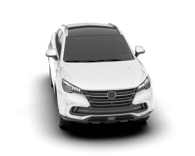 Beyaz SUV beyaz arka planda izole edilmiş. 3d görüntüleme - illüstrasyon