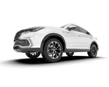Beyaz SUV beyaz arka planda izole edilmiş. 3d görüntüleme - illüstrasyon