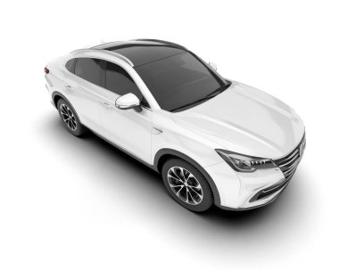 Beyaz SUV beyaz arka planda izole edilmiş. 3d görüntüleme - illüstrasyon