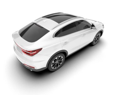 Beyaz SUV beyaz arka planda izole edilmiş. 3d görüntüleme - illüstrasyon