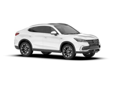 Beyaz SUV beyaz arka planda izole edilmiş. 3d görüntüleme - illüstrasyon