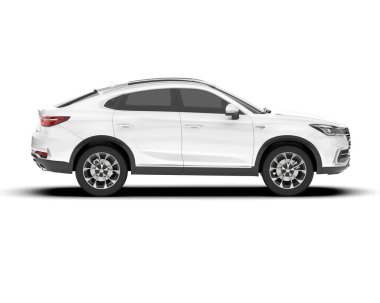 Beyaz SUV beyaz arka planda izole edilmiş. 3d görüntüleme - illüstrasyon