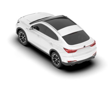 Beyaz SUV beyaz arka planda izole edilmiş. 3d görüntüleme - illüstrasyon